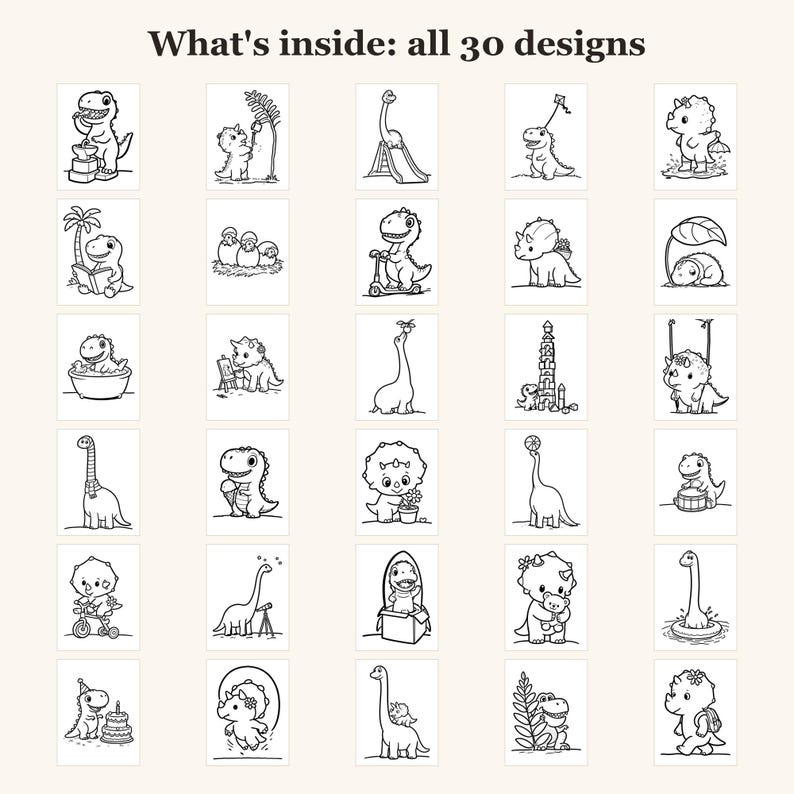 Dinosaur Coloring Pages Printable, Dinosaur Coloring Pages for Kids, Cute Dino Coloring for Preschool, 30 Printable Pages (PDF) image 3