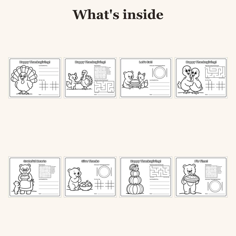Manteles individuales de Acción de Gracias para niños, manteles individuales para colorear para niños, actividades de mesa de Acción de Gracias para niños, mantel individual para colorear imprimible (PDF) imagen 3