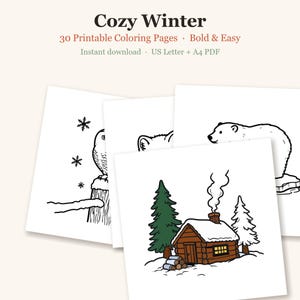 Winter Coloring Pages for Adults, Cozy Winter Coloring Pages, Bold and Easy Coloring Sheets, Hygge, 30 Printable Pages (PDF Download) imagen 1