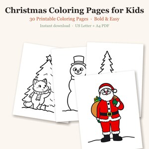 Christmas Coloring Pages for Kids, Christmas Coloring Sheets, Christmas Activities for Kids, 30 Easy Printable Pages (PDF Download) bild 1