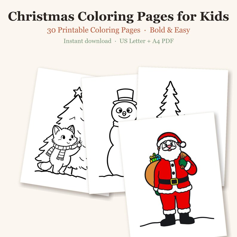 Christmas Coloring Pages for Kids, Christmas Coloring Sheets, Christmas Activities for Kids, 30 Easy Printable Pages (PDF Download) bild 1