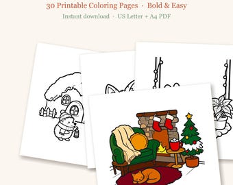 Christmas Coloring Pages for Adults, Cozy Christmas Coloring Pages, Bold and Easy Coloring Sheets, 30 Printable Pages (PDF Download)