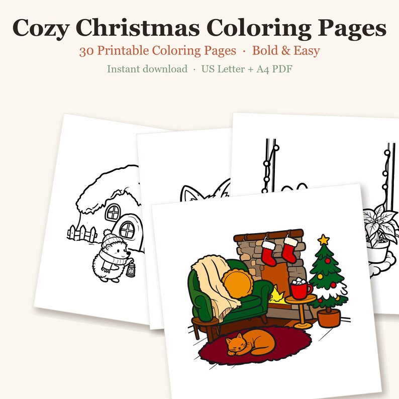 Cozy Christmas Coloring Pages, 30 Bold Winter Scenes (PDF Download) image 1