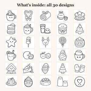 Kawaii Christmas Coloring Pages, 30 Cute Treats with Faces, Bold and Easy for Kids and Teens (PDF Download) image 3
