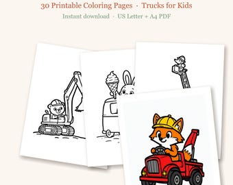 Truck Coloring Pages for Kids, 30 Printable Digger, Fire Truck and Tractor Pages, Easy Coloring Activity Ages 3-8 (PDF Download)