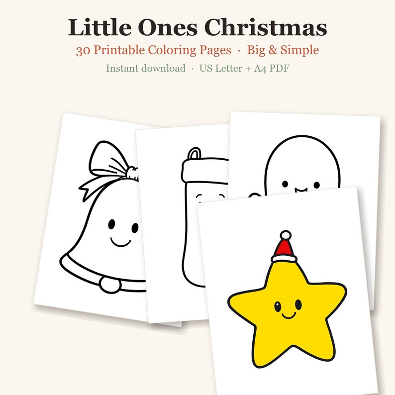 Christmas Coloring Pages for Toddlers, Toddler Coloring Pages, Christmas Activities for Toddlers, Big Simple Pictures, 30 Printable bild 1