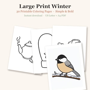 Large Print Coloring Book for Seniors, Winter Coloring Pages for Adults, Dementia Activities, Simple Bold Pages, 30 Printable PDF image 1