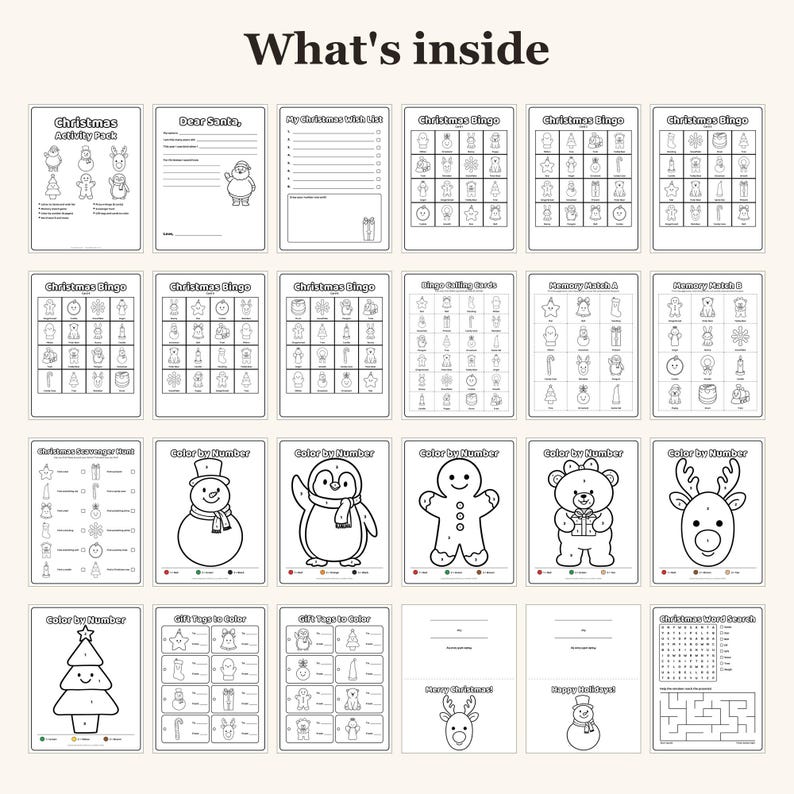Christmas Activity Pack Kids, Christmas Activities for Kids Printable, Letter to Santa, Christmas Bingo, Color by Number, Scavenger Hunt image 3