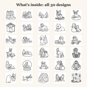 Christmas Dog Coloring Pages, 30 Bold and Easy Cute Puppy Pages for Adults and Teens, Printable (PDF Download) image 3