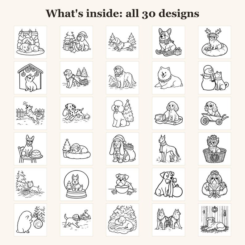 Christmas Dog Coloring Pages, 30 Bold and Easy Cute Puppy Pages for Adults and Teens, Printable (PDF Download) image 3