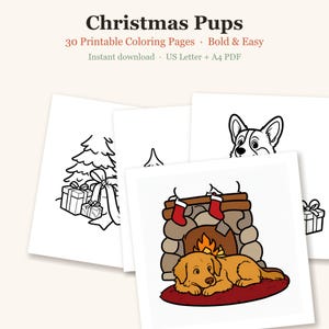 Christmas Dog Coloring Pages, 30 Bold and Easy Cute Puppy Pages for Adults and Teens, Printable (PDF Download) image 1