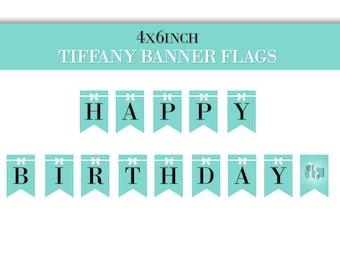 Banner Flags - Happy Birthday for Breakfast at Tiffanys Themed Party - INSTANT DOWNLOAD - PDF Files Only