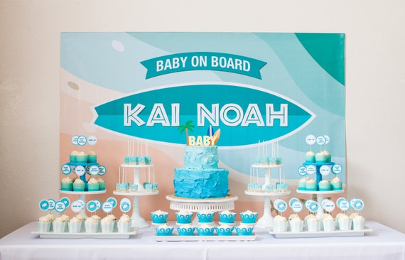 Surfing Themed Party Backdrop - .JPEG File via Email Delivery - You Print Your Own Il_570xn