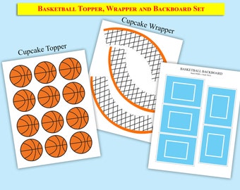 Printable Basketball Cupcake Topper,Wrapper & BackBoard- Digital File Only INSTANT DOWNLOAD