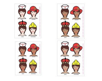 Printable Mother's Day Hats Off to Mom - Mom Wears Many Hats - 4 Sets Different Skin Colors Bundle - INSTANT DOWNLOAD