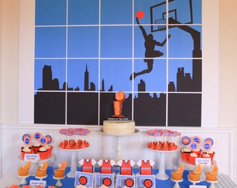 Instant Download  5ft x 7ft at 300 JPEG Only - Printable Basketball Party Backdrop with Grid - You Print