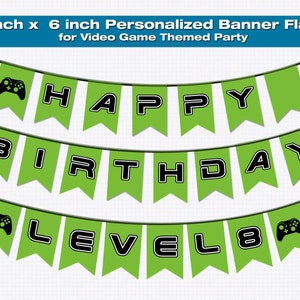 Gepersonaliseerde Banner vlaggen voor Video Game thema Party - PDF-bestand alleen - via E-mail - u afdrukken