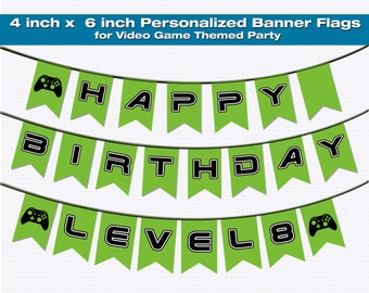 Personalized Banner Flags for Video Game Themed Party - PDF File Only - via EMAIL - You Print