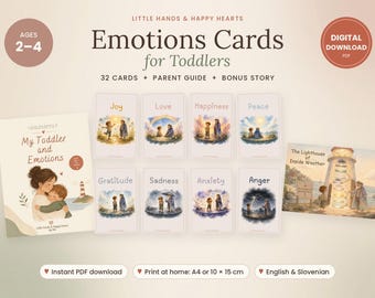 Toddler Emotions Cards, Parent Guide, Story (Digital Download), English&Slovenian