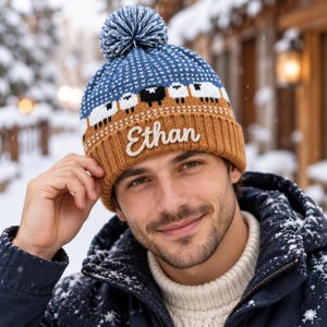 Personalized Embroidery Bryan Beanie, Custom Embroidered Name Fair Isle Ski Hat, Halloween Cosplay Knit Cap