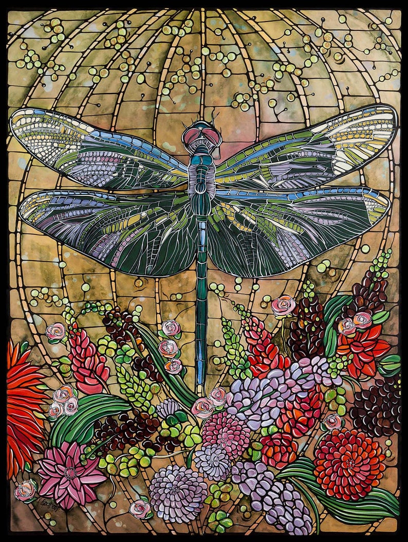 Dragonfly Art Poster Art Nouveau Large Original Paper Art Etsy