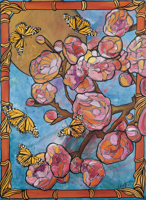 Pink Flowers Art Nursery Decor Pink And Blue Kitchen Art Etsy