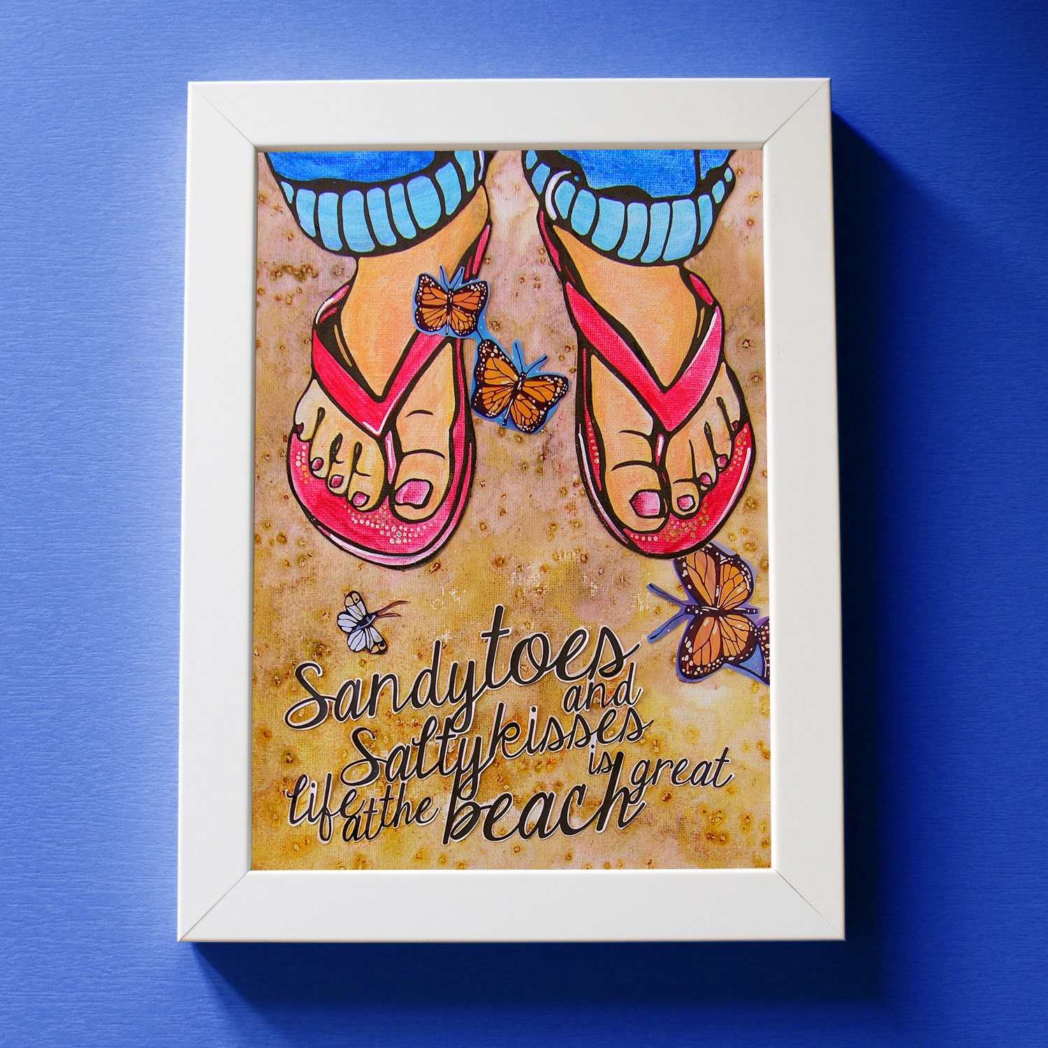 Beach Decor. Flip Flop Art Print Coastal Art 5x7 Original | Etsy
