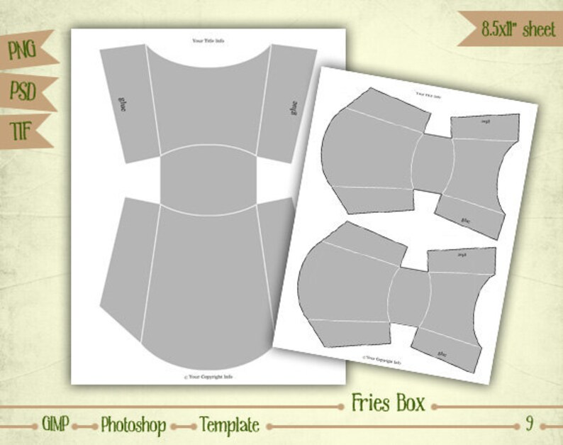 T009 Fries Box Digital Collage Layered Template