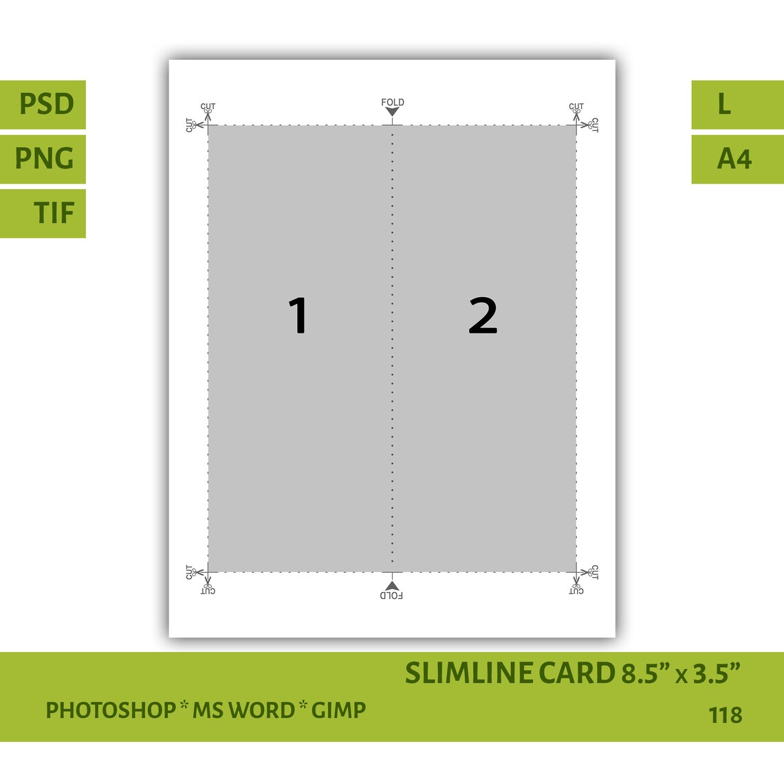 Slimline card 8.5x3.5 Digital Layered Template Etsy