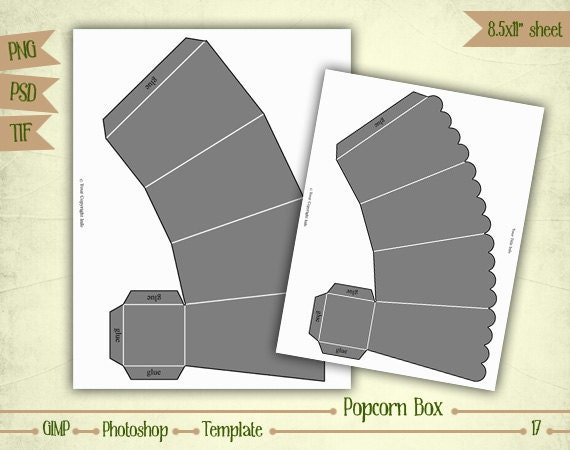 Popcorn Box Digital Collage Layered Template T017 Etsy
