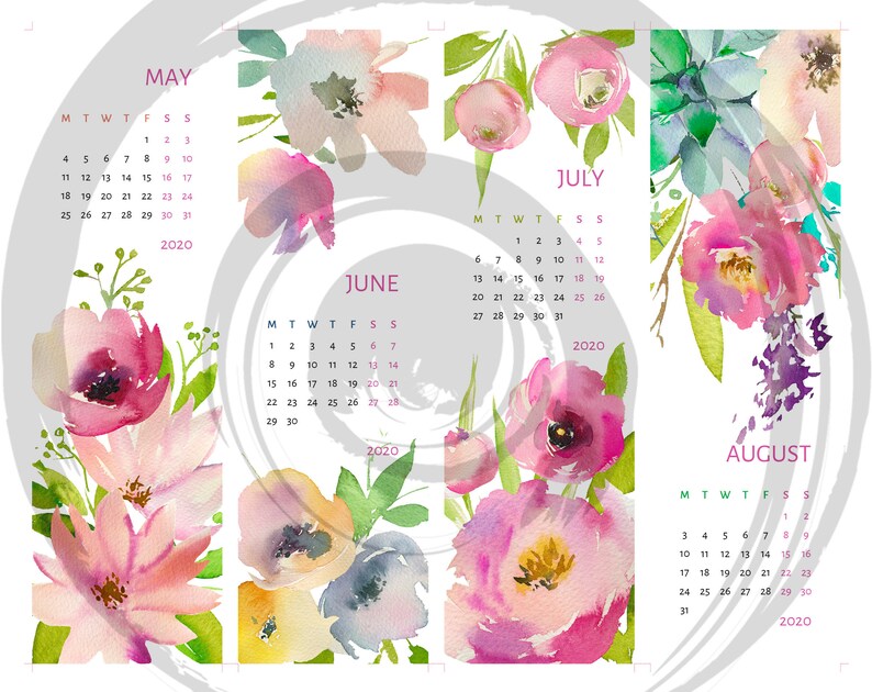 2020 Monthly Bookmarks Calendar Printable Planner Calendar | Etsy