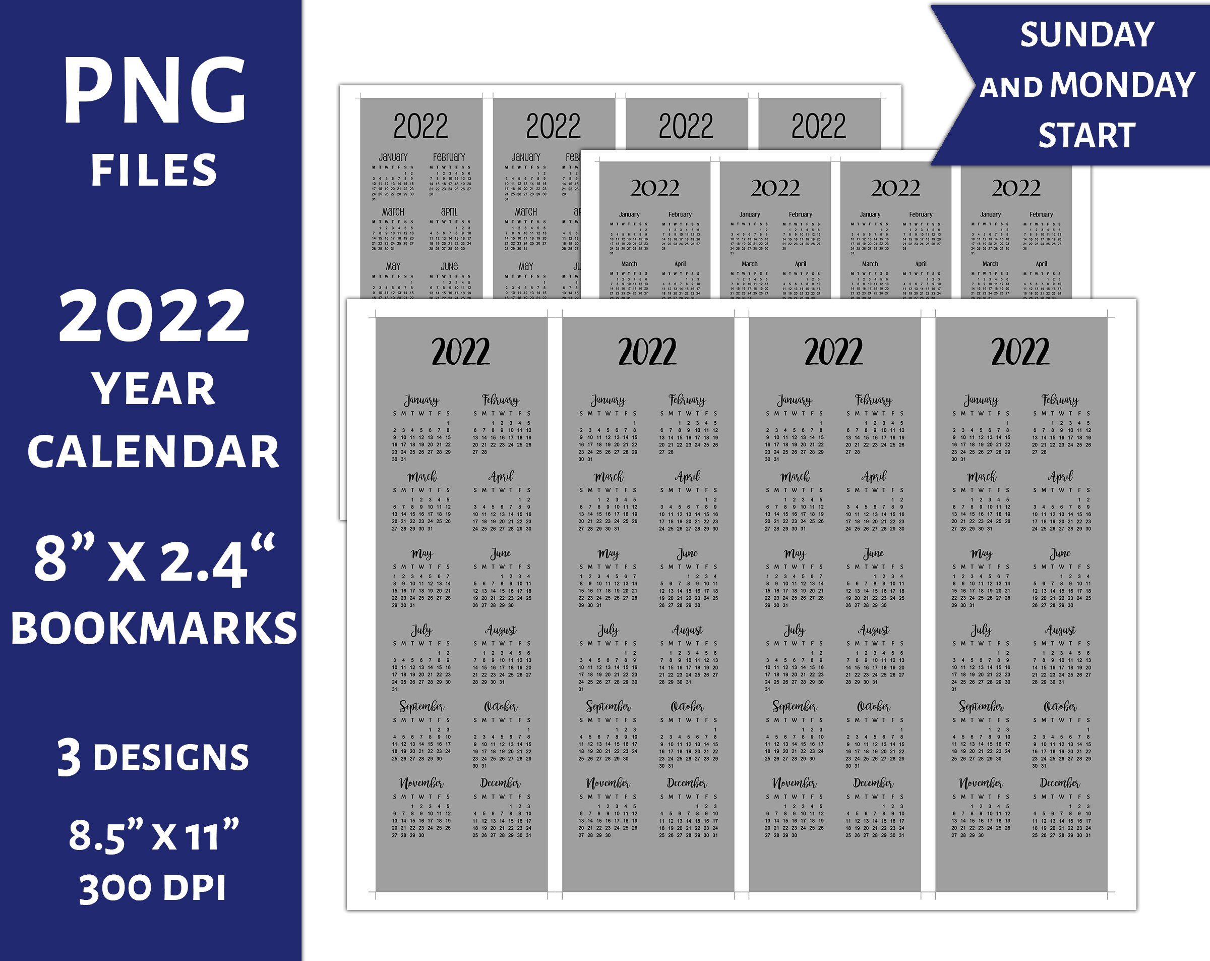 2022 bookmarks calendar printable planner calendar full year etsy