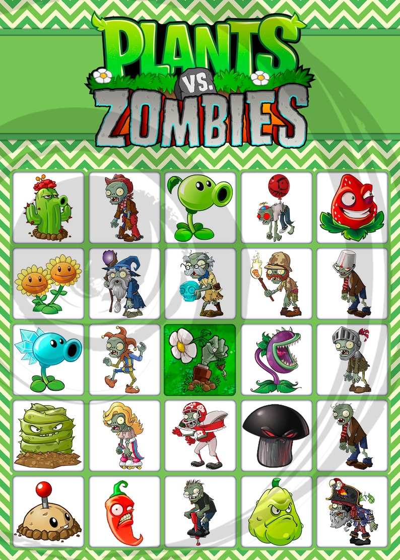Plants vs Zombies Printable Party Bingo Game 20 game cards | Etsy