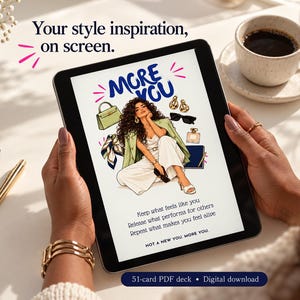 Digital style deck on tablet, wardrobe styling prompts PDF