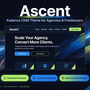 Kadence Child Theme for Agencies, WordPress Agency Website Template, Freelancer Portfolio WP Theme, Modern Business Website Design