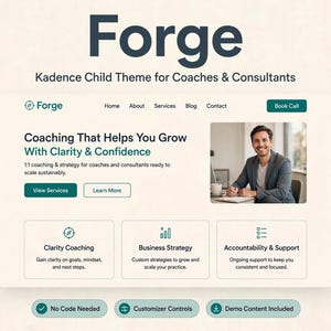 Kadence Child Theme for Coaches, WordPress Coaching Website Template, Consultant Website Theme, Life Coach WP Theme with Demo Content