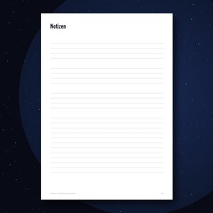 Puede incluir: Una hoja de papel rectangular blanca con l&iacute;neas horizontales para escribir. La palabra Notizen est&aacute; impresa en negro en la esquina superior izquierda. El papel tiene un dise&ntilde;o limpio y sencillo con un peque&ntilde;o texto en la parte inferior.