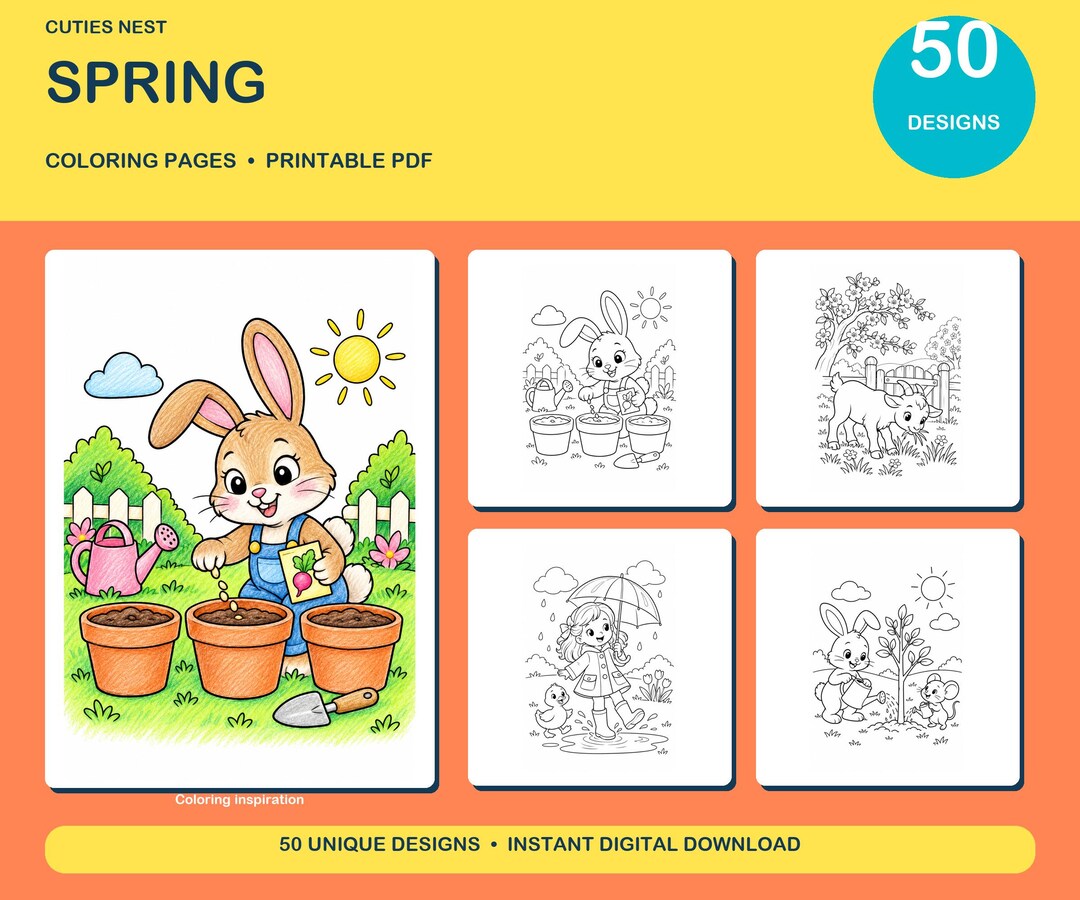 Cute Spring Coloring Pages for Kids, 50 Original Spring Designs ...