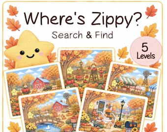Onde está o Zippy? Páginas de atividades de busca e localização, 5 cenas de outono (Download digital)