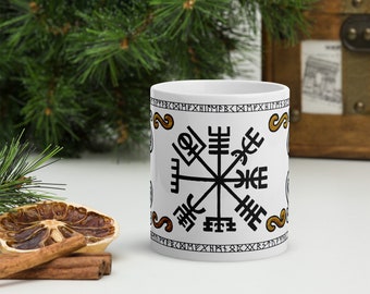Witch TEA CUP with VEGVISIR and decorations - totally handmade and customizable - brew coffee wicca
