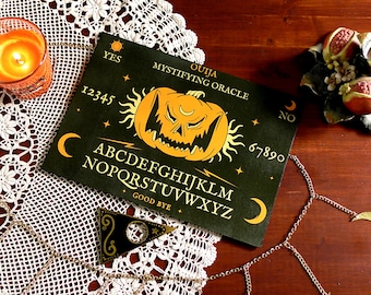 Ouija Board HALLOWEEN with pumpkin - decoupage made - wicca exorcism witch magic - 21x29.7 cm A4 size - planchette talking board samhain