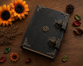 Libro de las sombras con tornillos, páginas vacías y extraíbles - tamaño mediano 22 x 16 cm - cerraduras de pentáculo, hechizos mágicos wicca