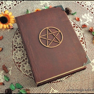 Practical Magic Book of Shadows Replica | Handmade Grimoire with Pentacle | Vegan & Customizable Witchcraft Journal | 1300 Pages | A4 Size