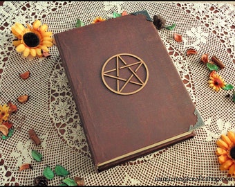 PRACTICAL MAGIC Book of shadows with pentacle - BIG size 12.2x8.7 inches/31x22 cm - Customizable