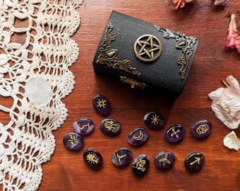 Set de Runas de Brujas con bolsa, elaborado con madera, totalmente artesanal - portátil de bolsillo