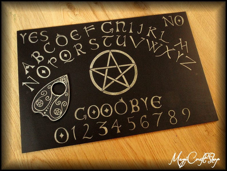 Ouija Board HALLOWEEN in gold or silver color hand painted wicca exorcism witch magic 21x29.7 cm A4 size planchette talking board image 2