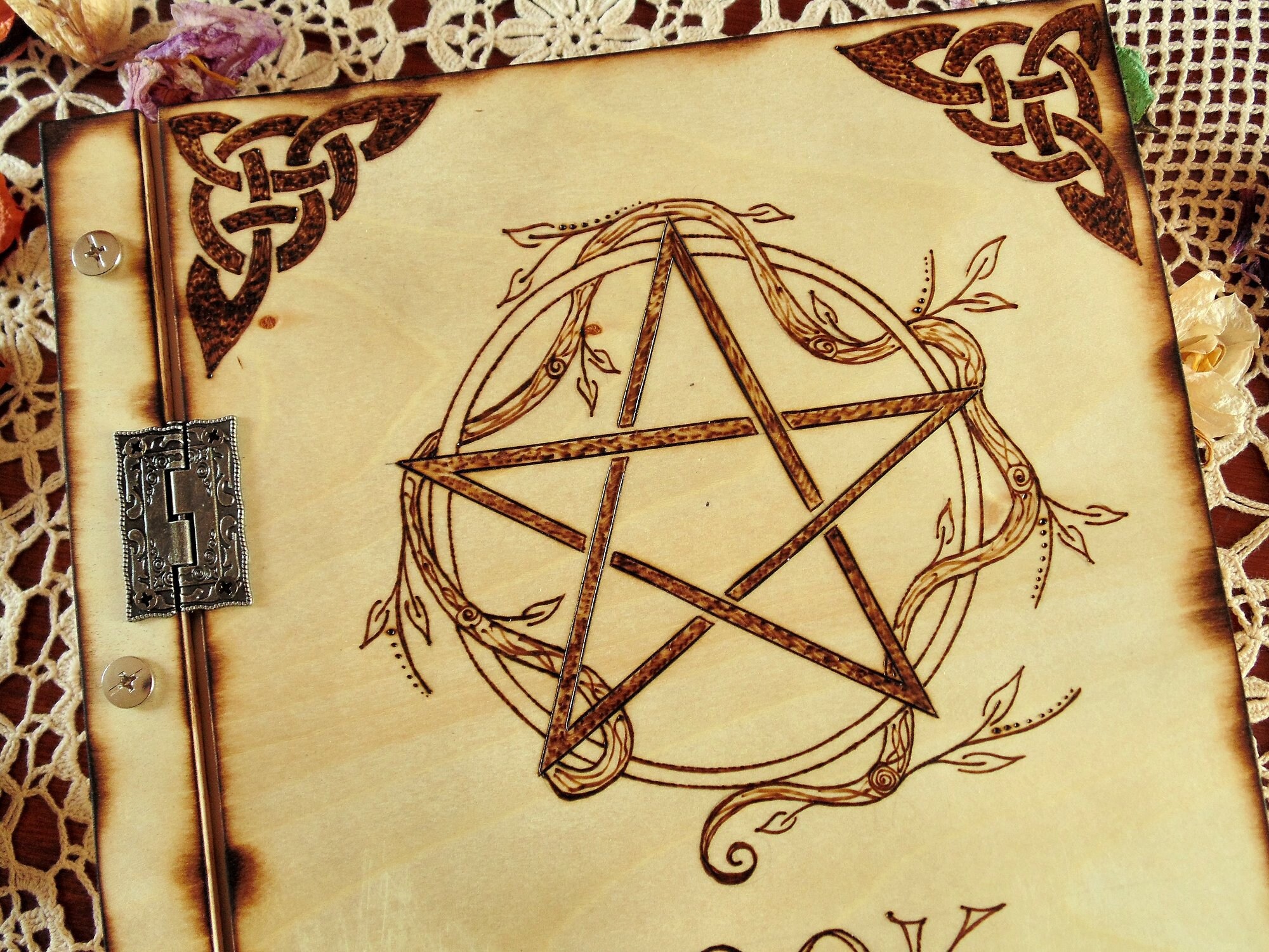 Book of Shadows With Wooden Cover and Screws, Removable Pages - BIG ...