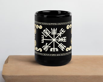 Witch TEA CUP with VEGVISIR and decorations - totally handmade and customizable - brew coffee wicca