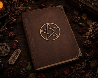 Réplica del Libro de las Sombras de Magia Práctica / Grimorio hecho a mano con pentáculo / Diario de brujería vegano y personalizable / 1300 páginas / Tamaño A4