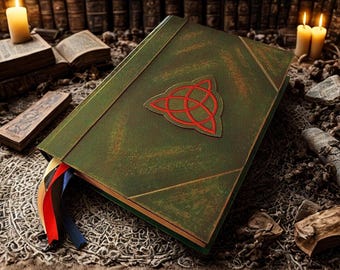 Replika Księgi Cieni Zaczarowanych – Ekskluzywny Grimoire ze stronami pergaminowymi | Księga zaklęć Wicca | Ręcznie robione na zamówienie | Język angielski i włoski, format A4